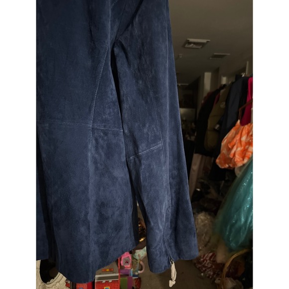 Dennis By Dennis Basso Leather Suede Zip Front Jacket Navy Blue Womens Size M - Picture 6 of 15
